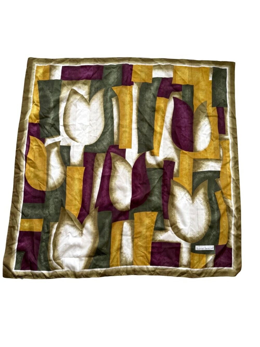 Harvé Benard Italy Women's Square Scarf Mid Century Abstract Tulip Hand Stitched